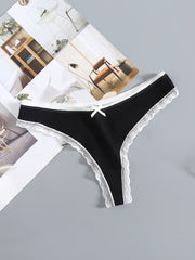 5pcs Lace Trim Ribbed Low Waist Panties Women's Lingerie