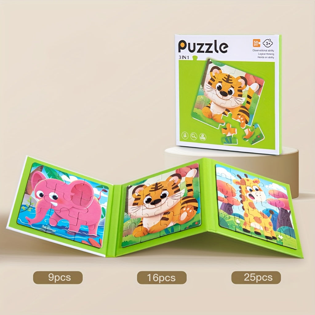 3 in 1 Animal Magnetic Puzzle Books Educational Gift for Kids