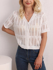 Eyelet Button Up Short Sleeve Cardigan for Summer