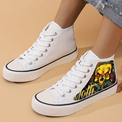 Skull Print Lightweight High Top Canvas Sneakers