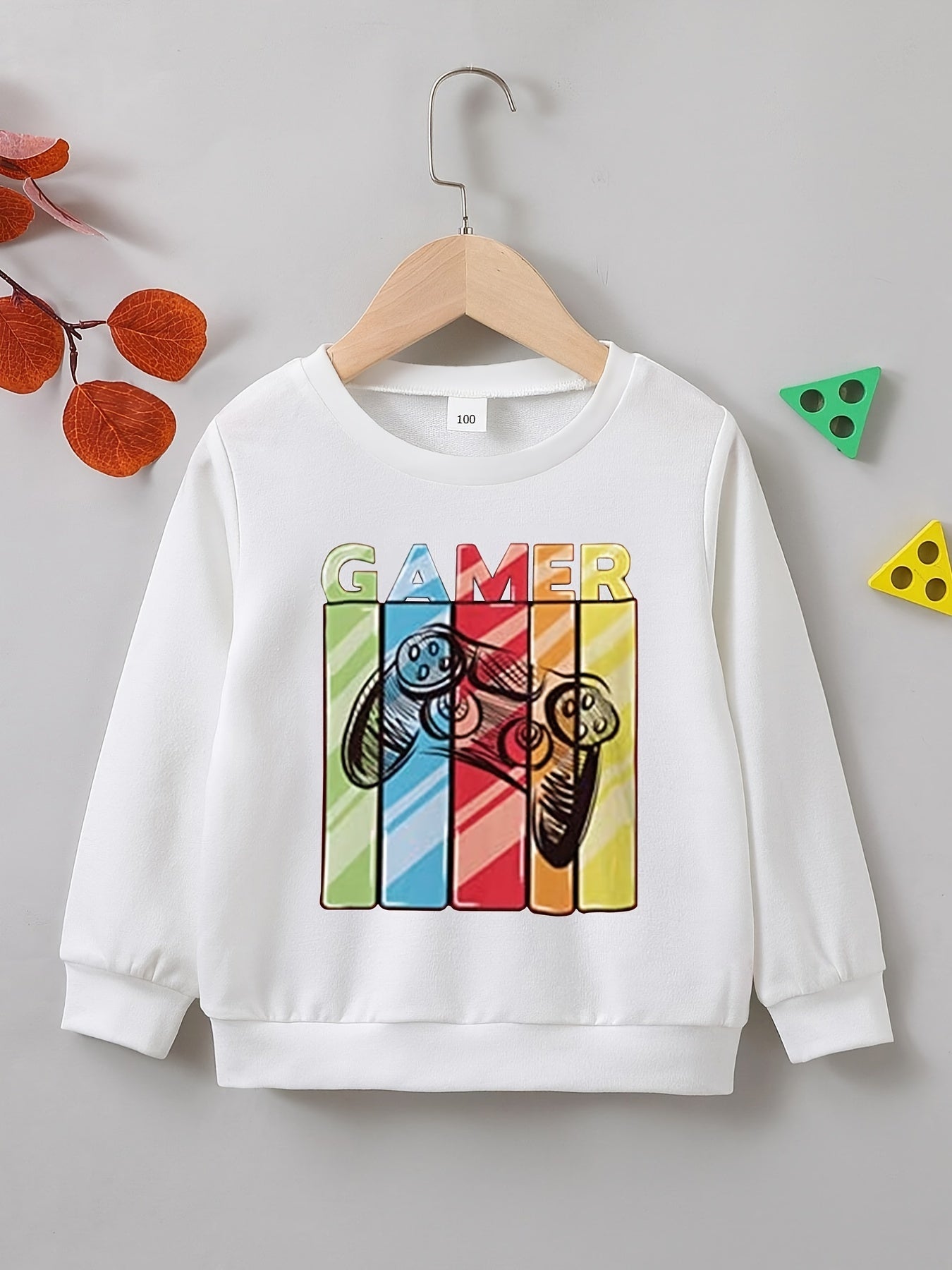 Vintage Gamepad Print Boys Casual Pullover Sweatshirt