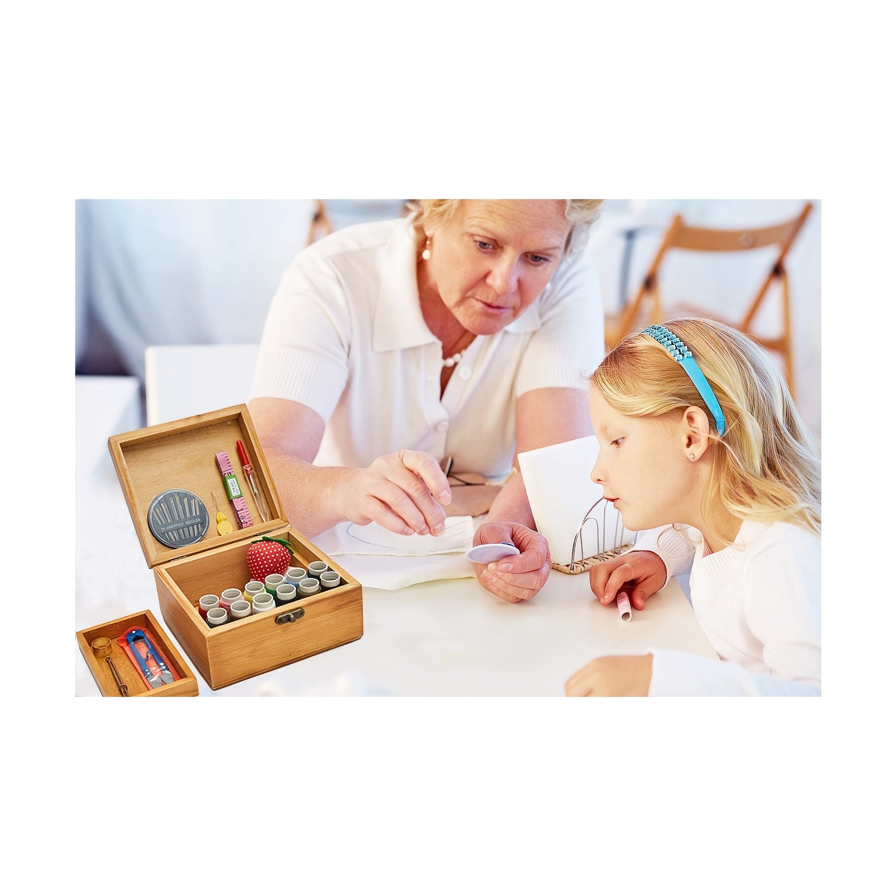 Wooden Sewing Kit Box For Adults with Accessories