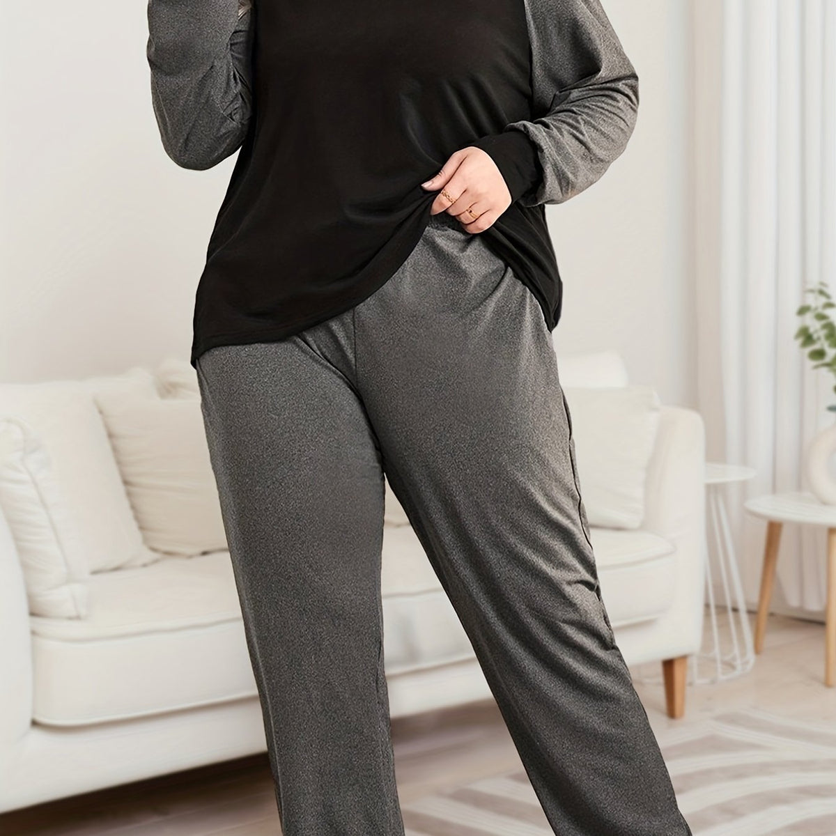  Colorblock Raglan Sleeve Top & Joggers Set