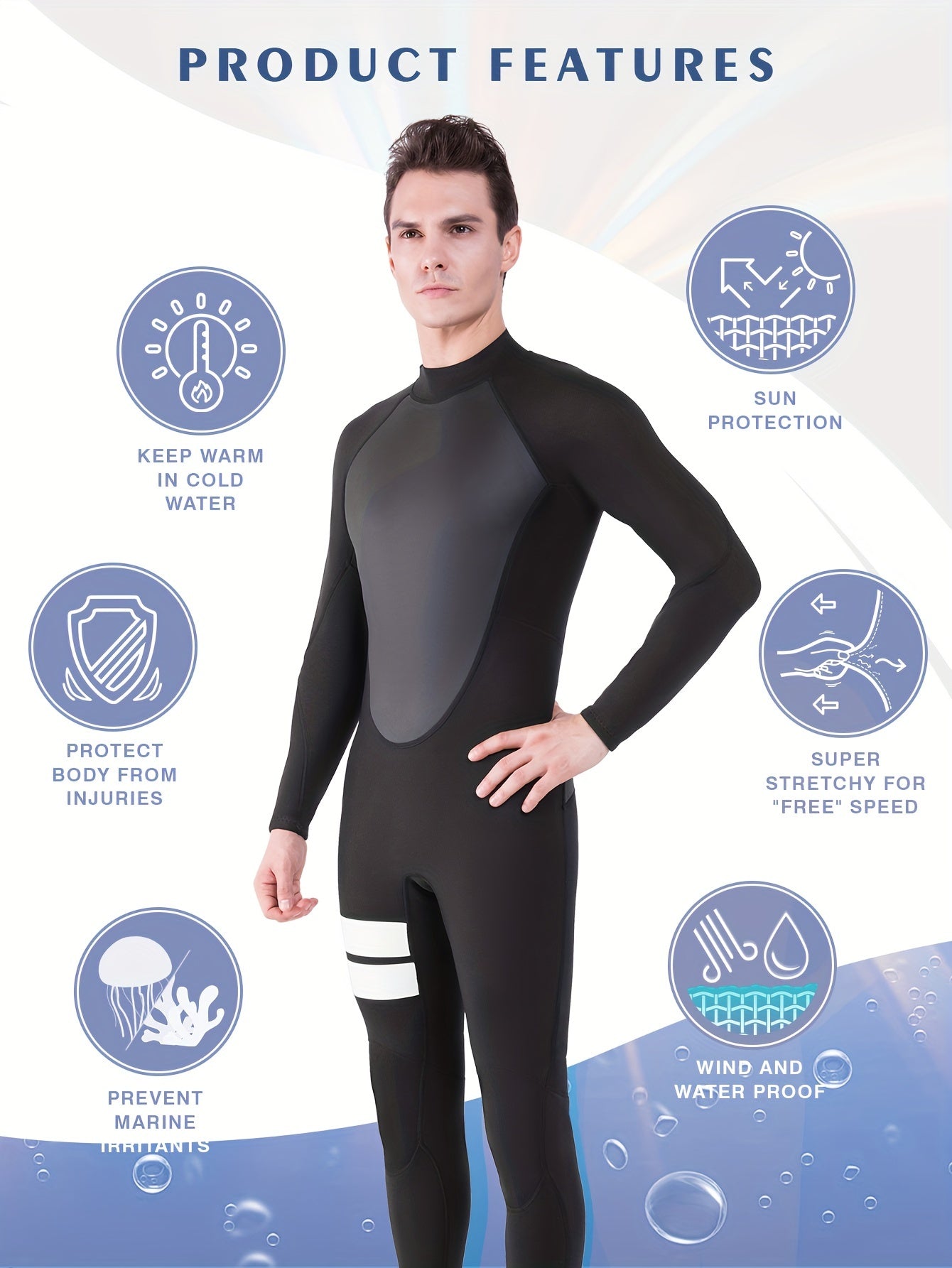 Men's Neoprene 2mm Full Wetsuit Mid Stretch for Water Activities