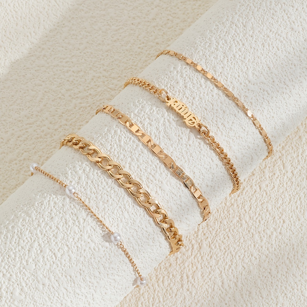 5 Pcs Hollow Chain Bracelet Minimalist Stackable Chain Bracelet