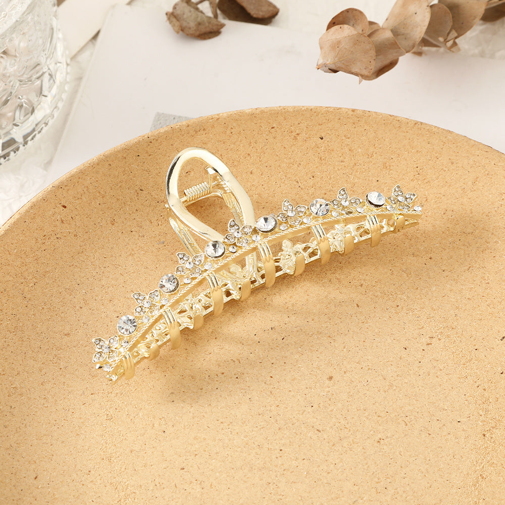 Rhinestone Hair Claw Flower Thick Hair Clip with Faux Pearls
