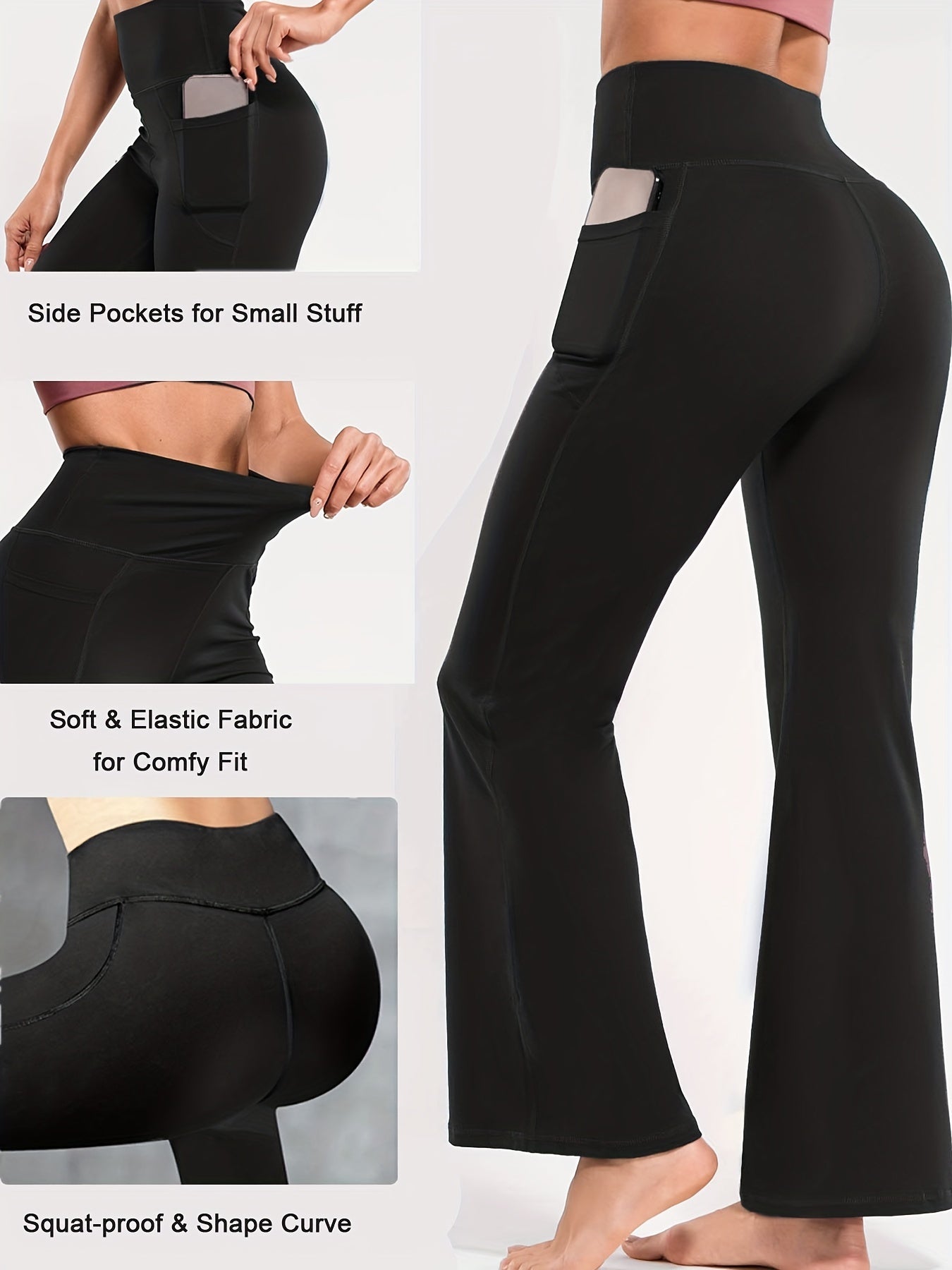 Solid Stretch Sports Flare Pants Tummy Control Leggings