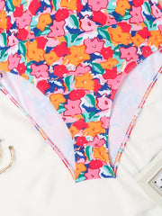  Floral Print Lace Up Side One Piece Bathing Suit