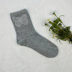 5 Pairs Butterfly Rhinestone Socks Comfy Mid Tube Socks