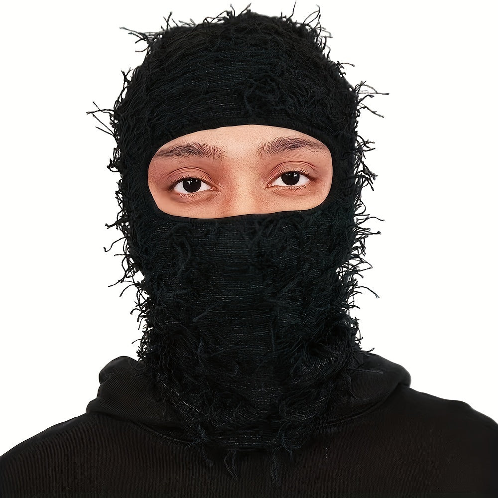 Distressed Knitted Full Face Ski Mask Winter Windproof Neck Warmer
