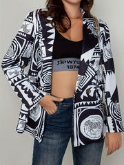  Colorblock Print Long Sleeve Blazer