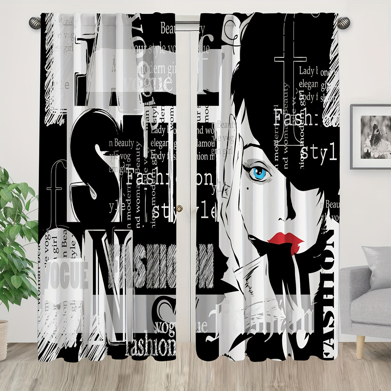 2pcs Woman Curtain Living Room Bedroom Office Decor