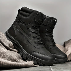Men's Solid Zipper Tactical High Top Boots Anti-skid Wear-resistant Hiking