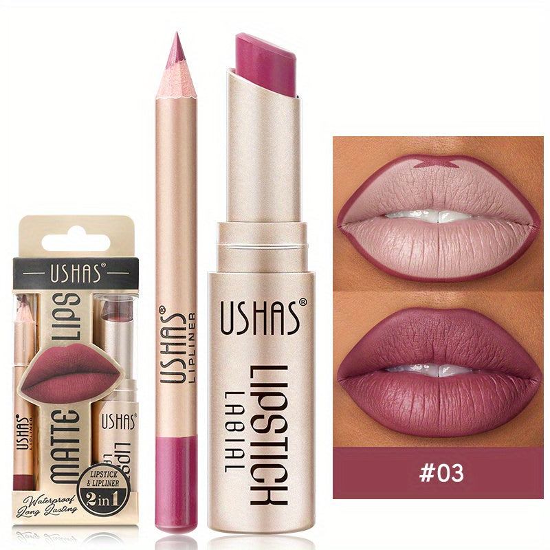Matte Lipstick Lip Liner Set Nude Long Wear Waterproof Makeup