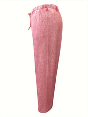  Sports Pants Women's Plus Solid Tie Waist Wide Leg Fit