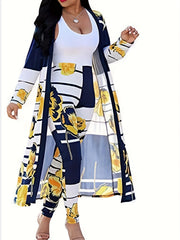Women's Plus Floral & Stripe Cardigan & Leggings Set