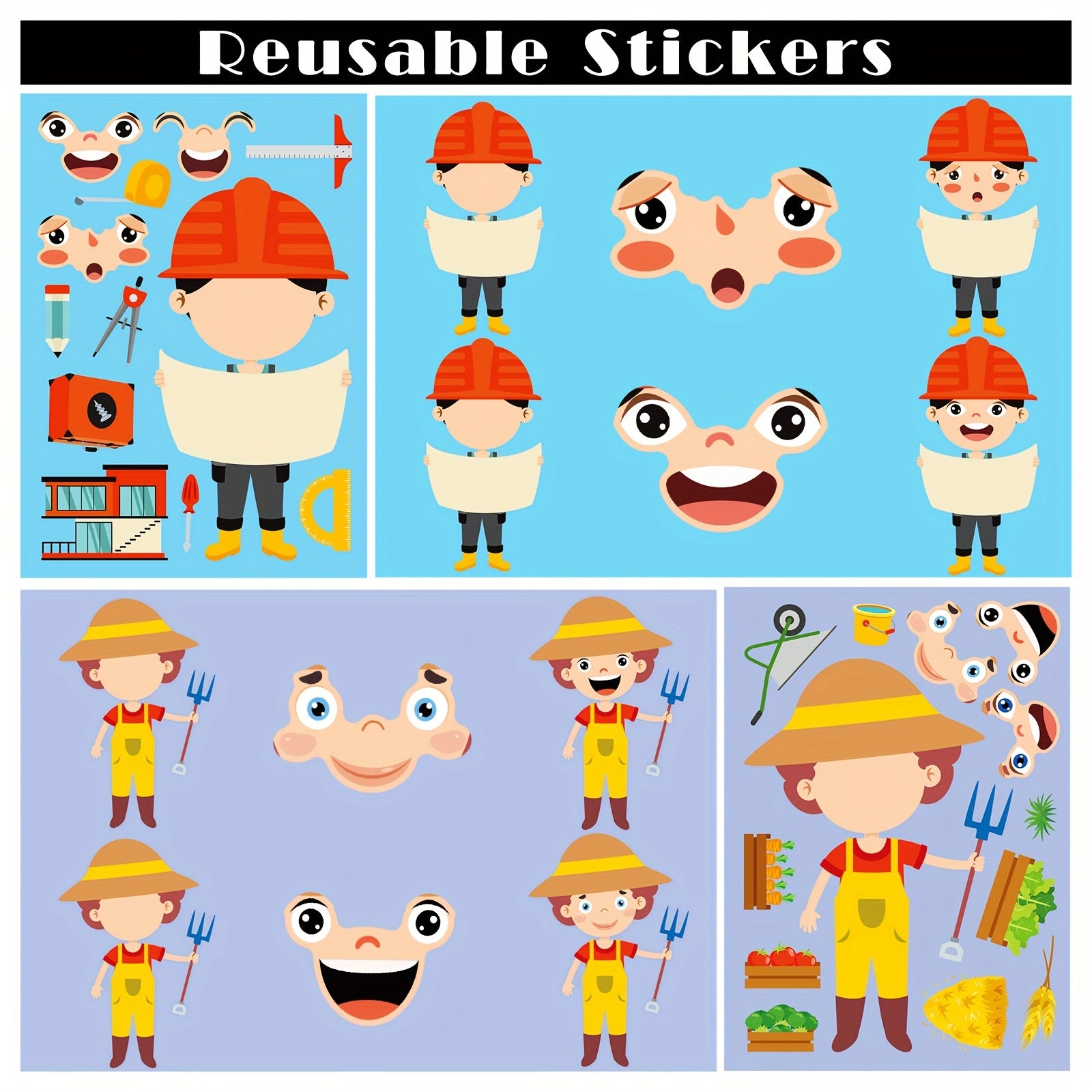 6pcs Cartoon Face Changing Stickers DIY Puzzle Stickers