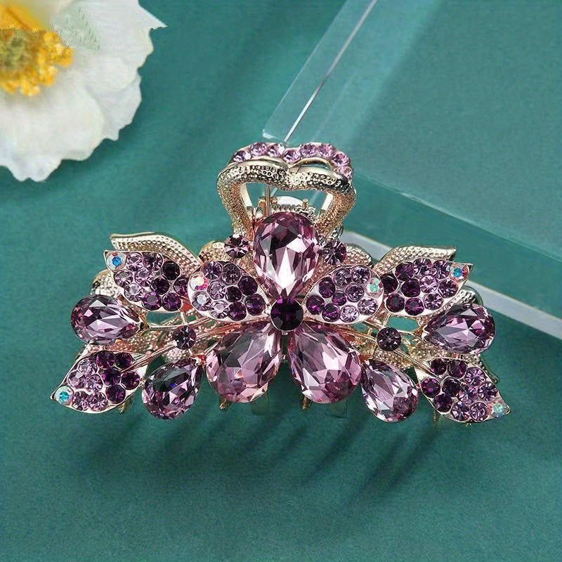 Vintage Rhinestone Flower Hair Claw Clip Sparkly Hair Claw for Women