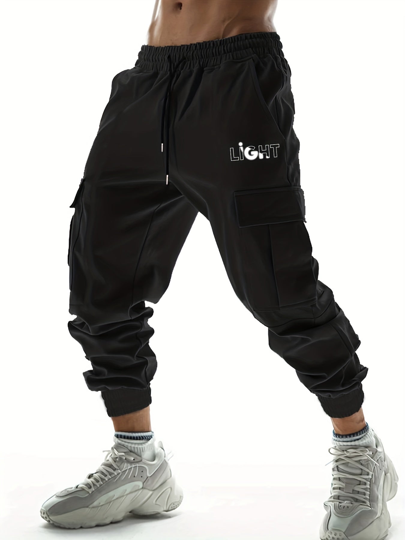 Light Letter Print Casual Cargo Pants Men's Joggers