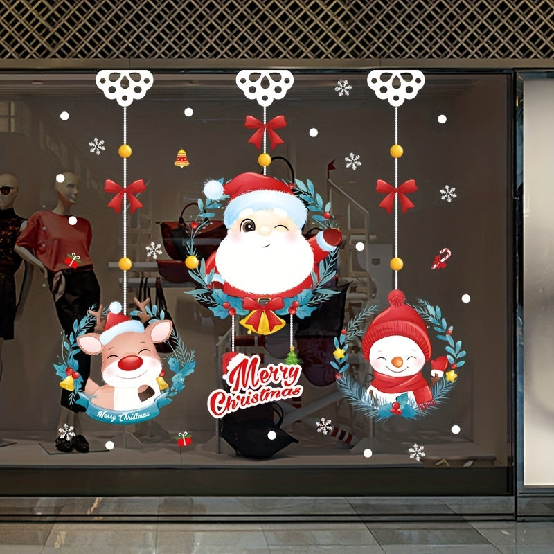 Christmas Window & Door Decorations Santa Claus Elk Snowman Art Decor