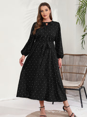  Polka Dot Long Sleeve Maxi Dress With Belt