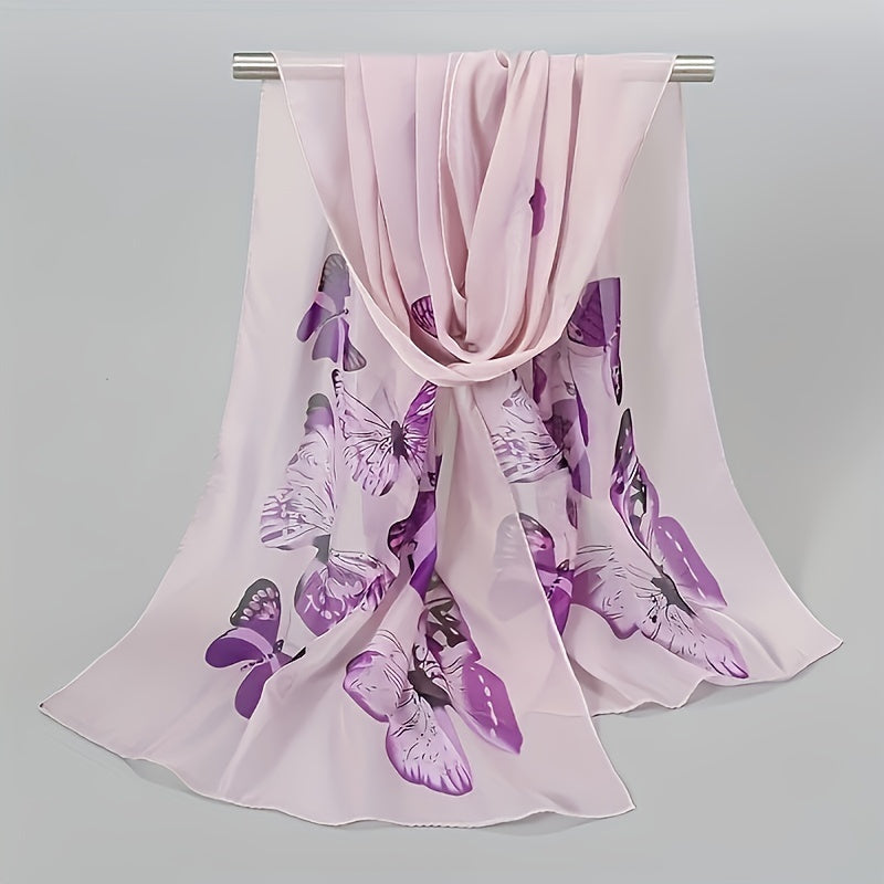 Vintage Butterfly Print Chiffon Scarf Thin Windproof Shawl