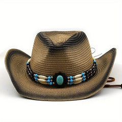 Curled Brim Straw Native Style Cowboy Hat Western Cowboy Hat For Summer