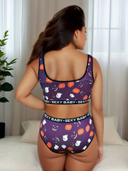  Halloween Sports Lingerie Set Women's Plus Ghost & Pumpkin Print