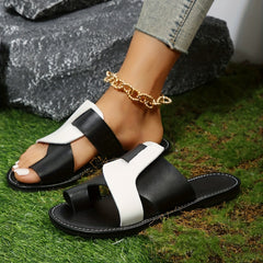 Colorblock Flat Slide Sandals - Summer Beach Shoes