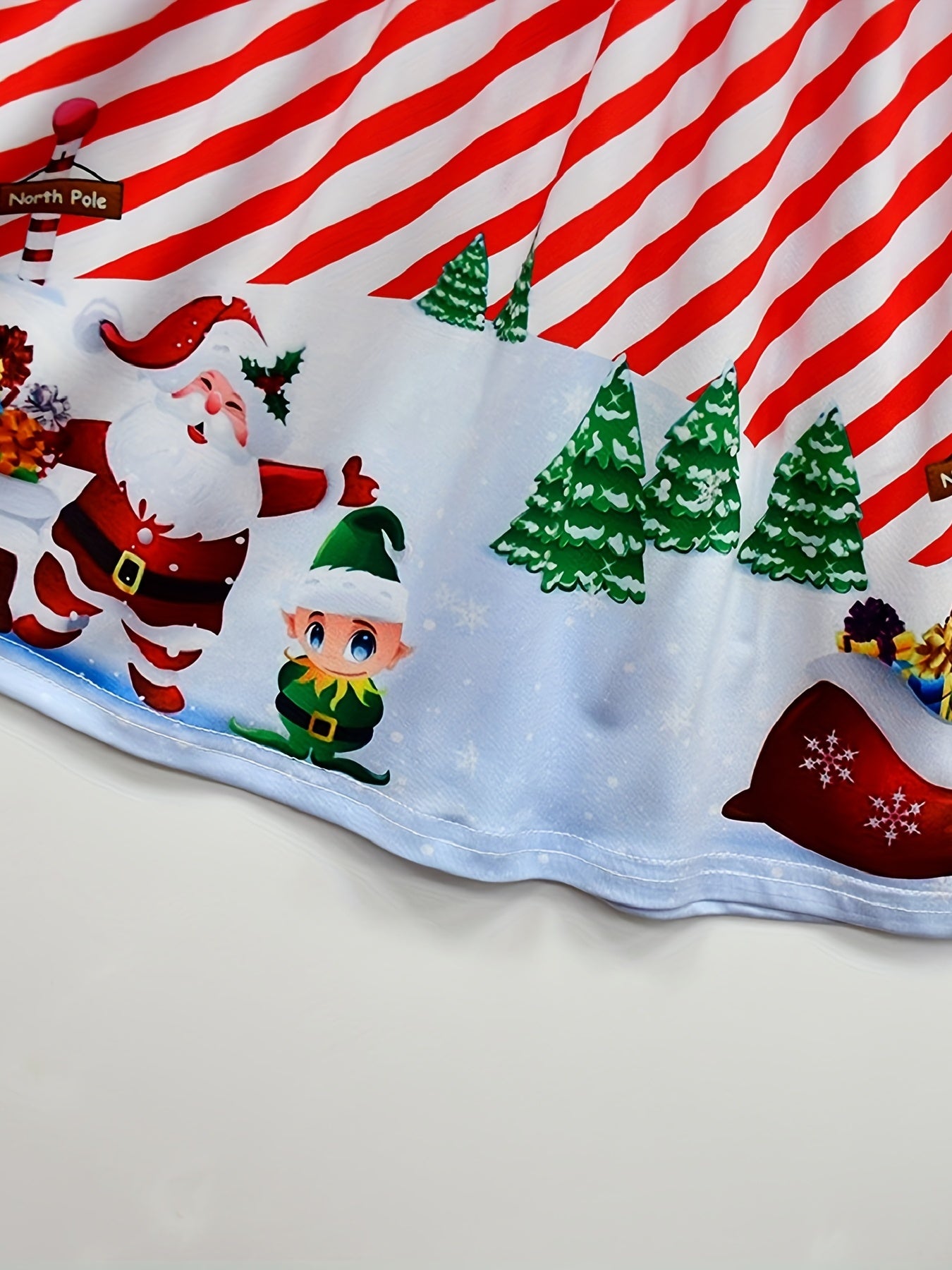 Santa Pattern A line Dress Girl's Christmas Outfit Kids Costume