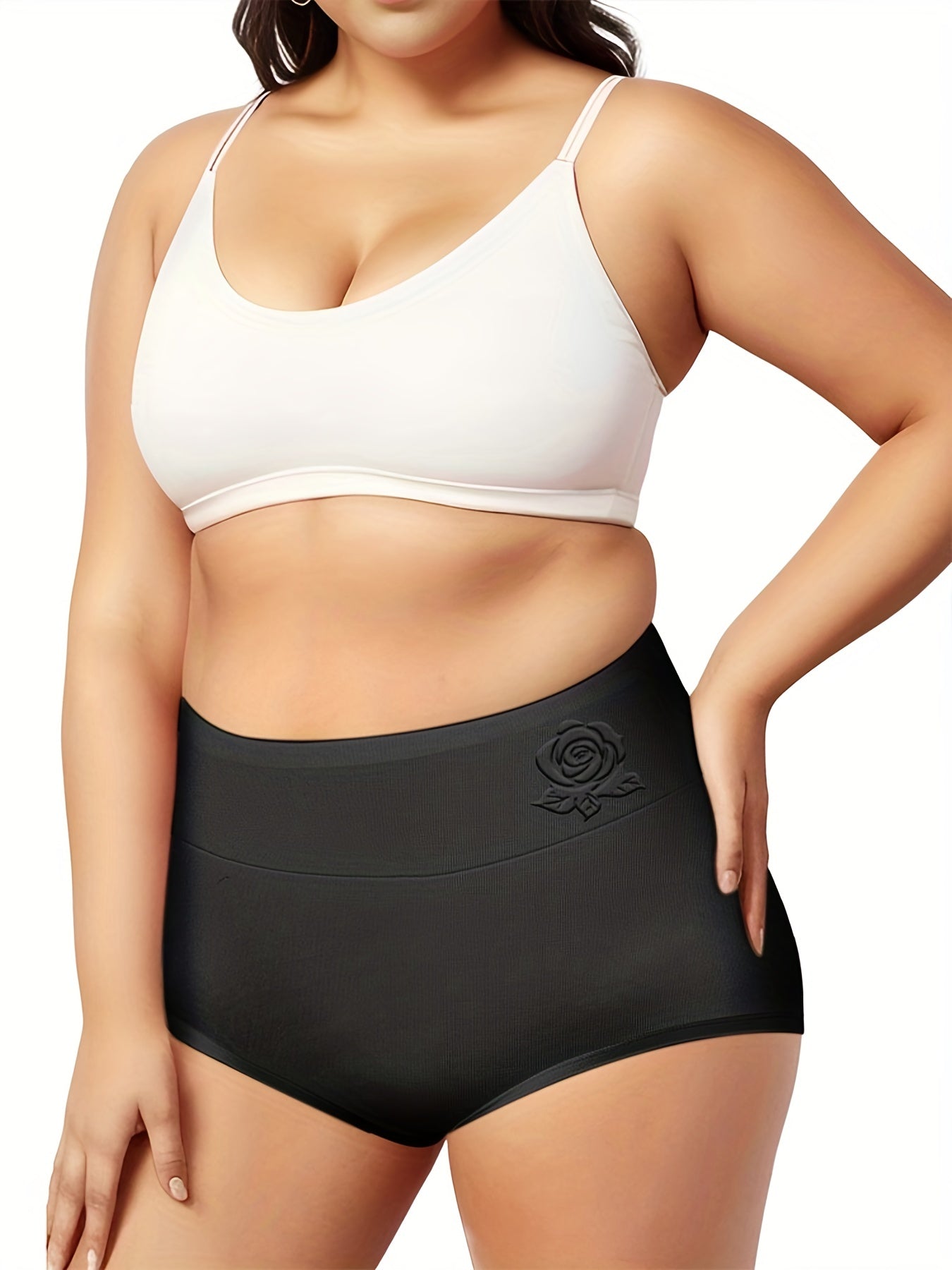  Women's Rose Embossed High Waisted Tummy Control Panty
