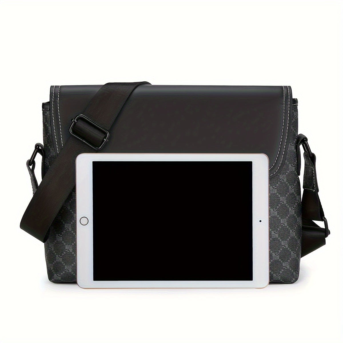 Casual Plaid Messenger Bag for Men Water Resistant PU Shoulder Crossbody Bag