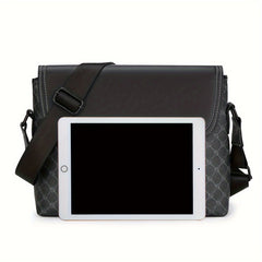 Casual Plaid Messenger Bag for Men Water Resistant PU Shoulder Crossbody Bag