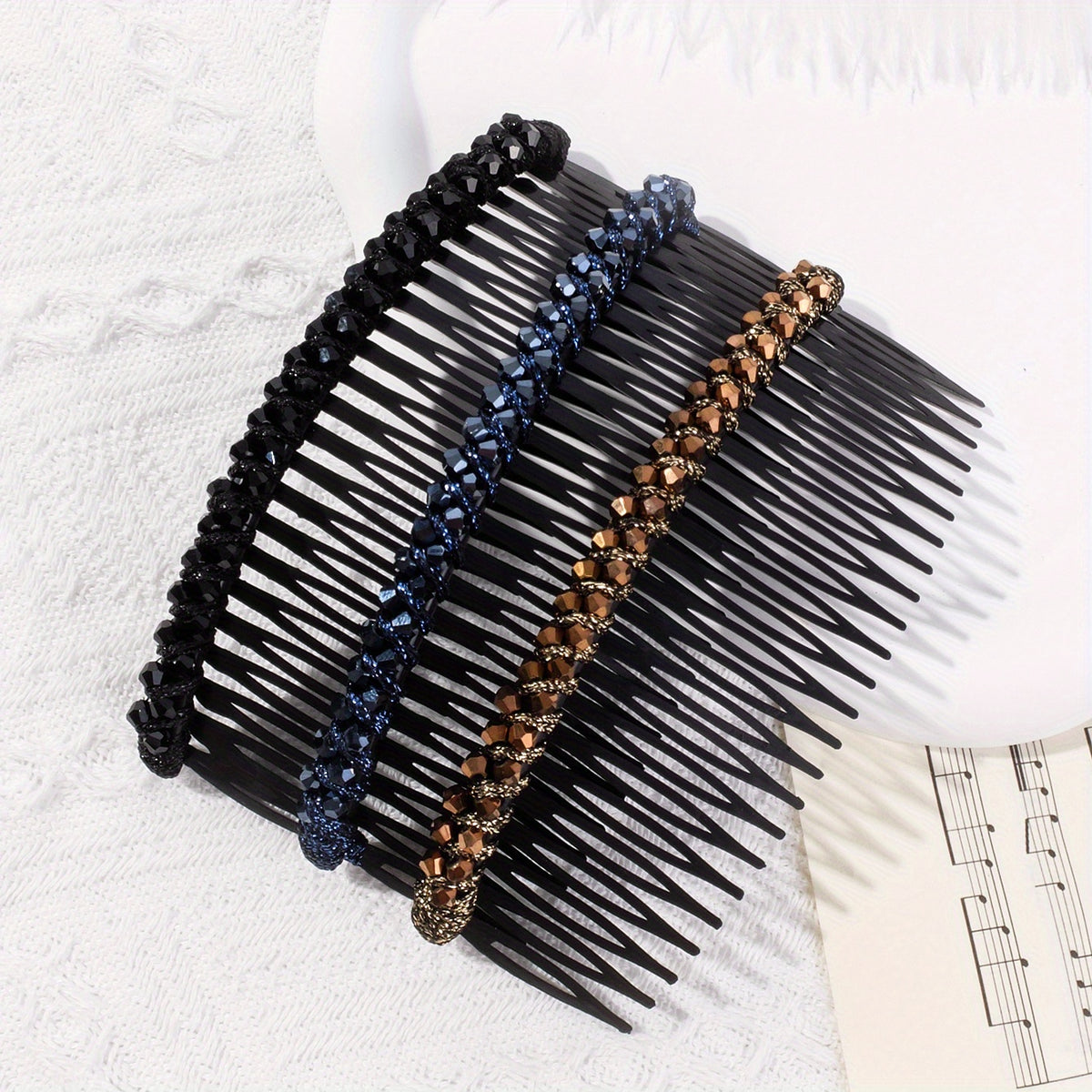 3pcs Crystal Rhinestone Hair Side Comb Set Braided Updo Hair Accessories