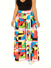 Women's Plus Tie Dye Wide Leg Pants Medium Stretch Loose Trousers