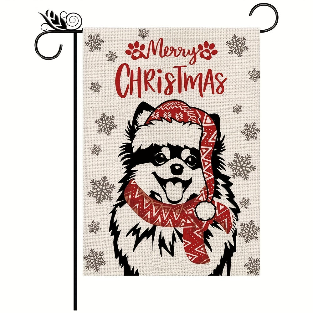 Christmas Garden Flag Pomeranian Dog Scarf Xmas Winter Decor