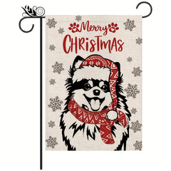 Christmas Garden Flag Pomeranian Dog Scarf Xmas Winter Decor