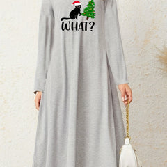  Christmas Cat & Tree Print Long Sleeve Nightdress
