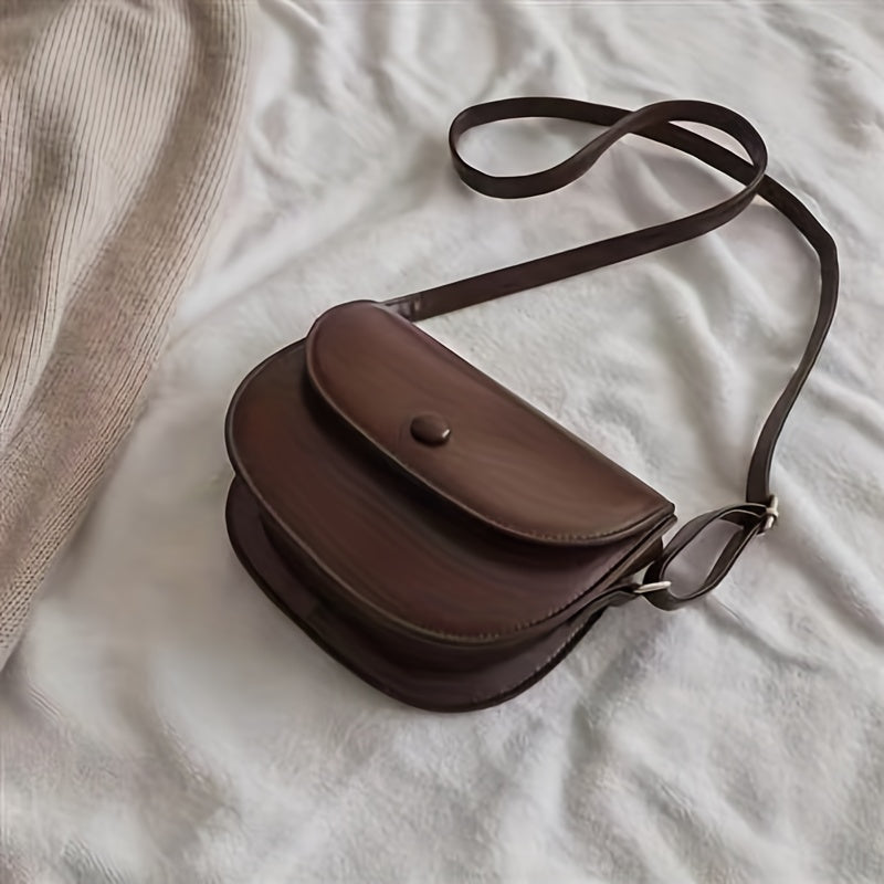 Vintage Solid Saddle Bag All Match Flap Shoulder Bag Crossbody Bag
