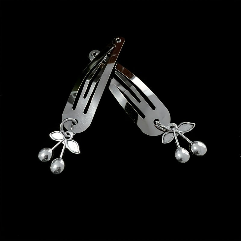 2pcs Y2K Snap Hair Clips Metal Pendant Hair Clips For Girls