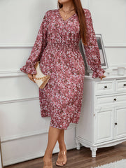 Floral Print Flounce Sleeve Maxi Dress