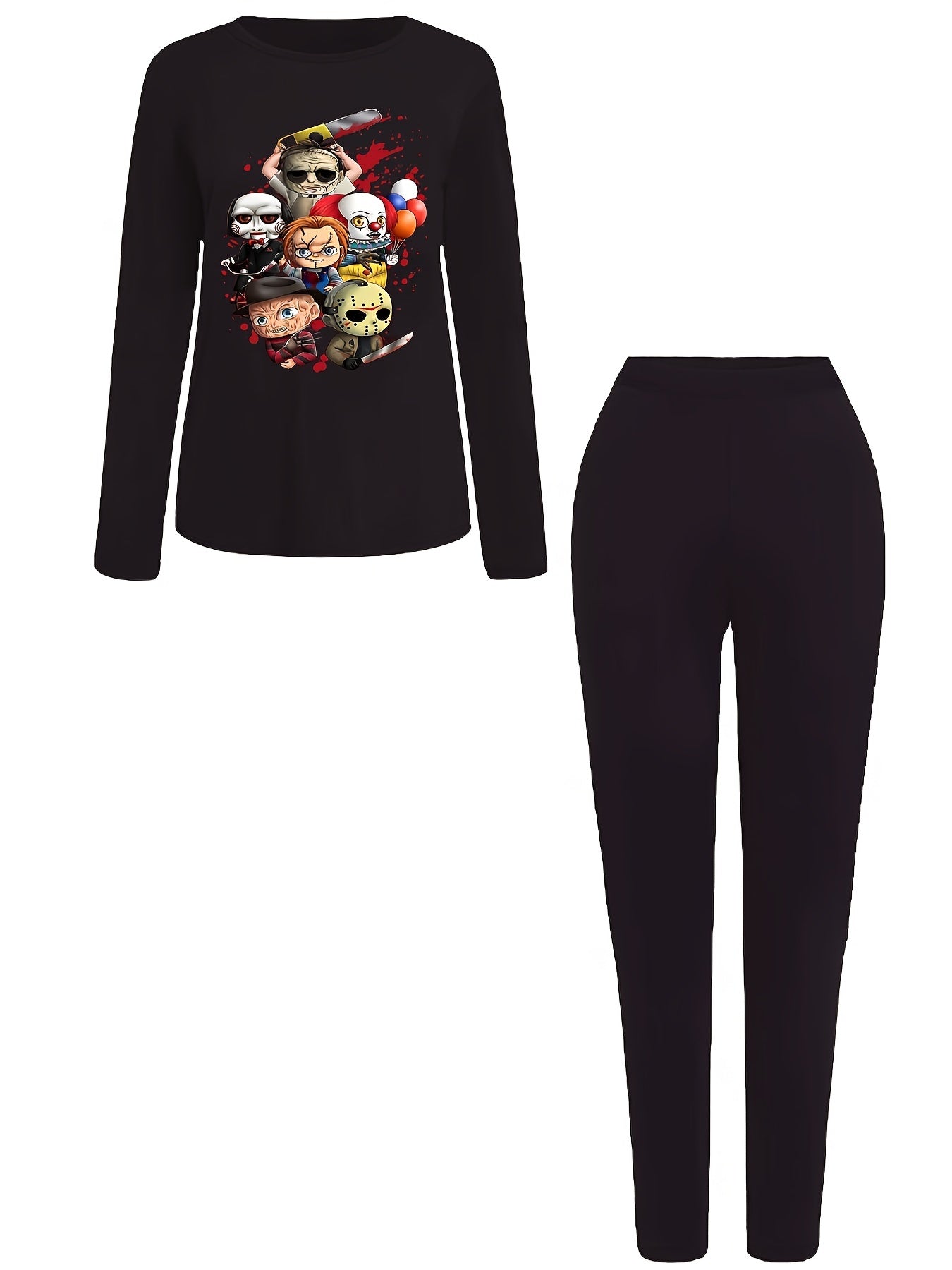  Halloween Set Cartoon Print Top & Legg