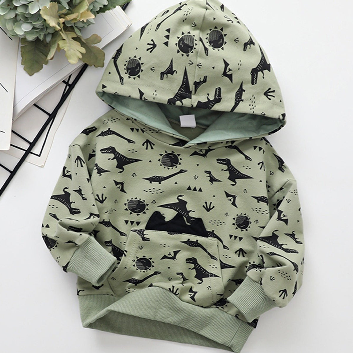 Boys Dinosaur Print Crewneck Hoodie Sweatshirt
