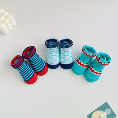 3Pairs Newborn Baby Toddler Unisex Socks Shark Print Non slip Floor Socks