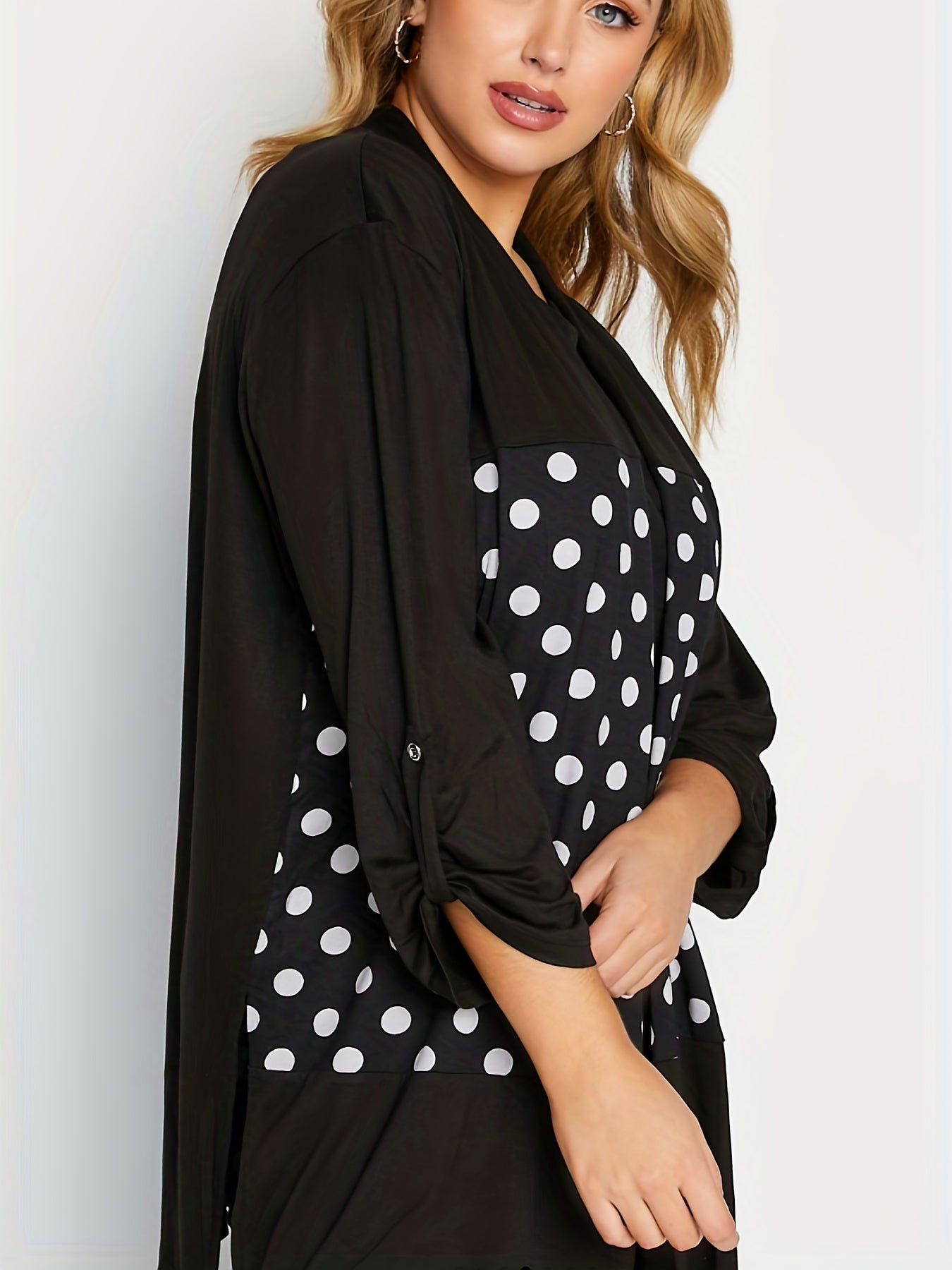  Colorblock Polka Dot Print Cardigan