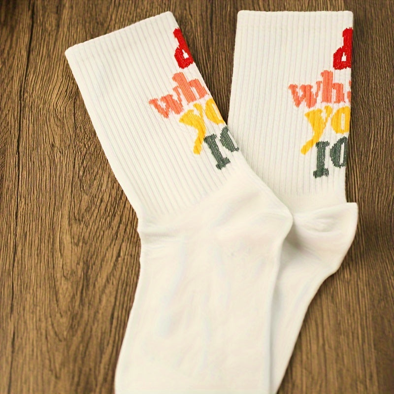 3 Pairs Letter Print Socks Comfy & Mid Tube Women's Stockings