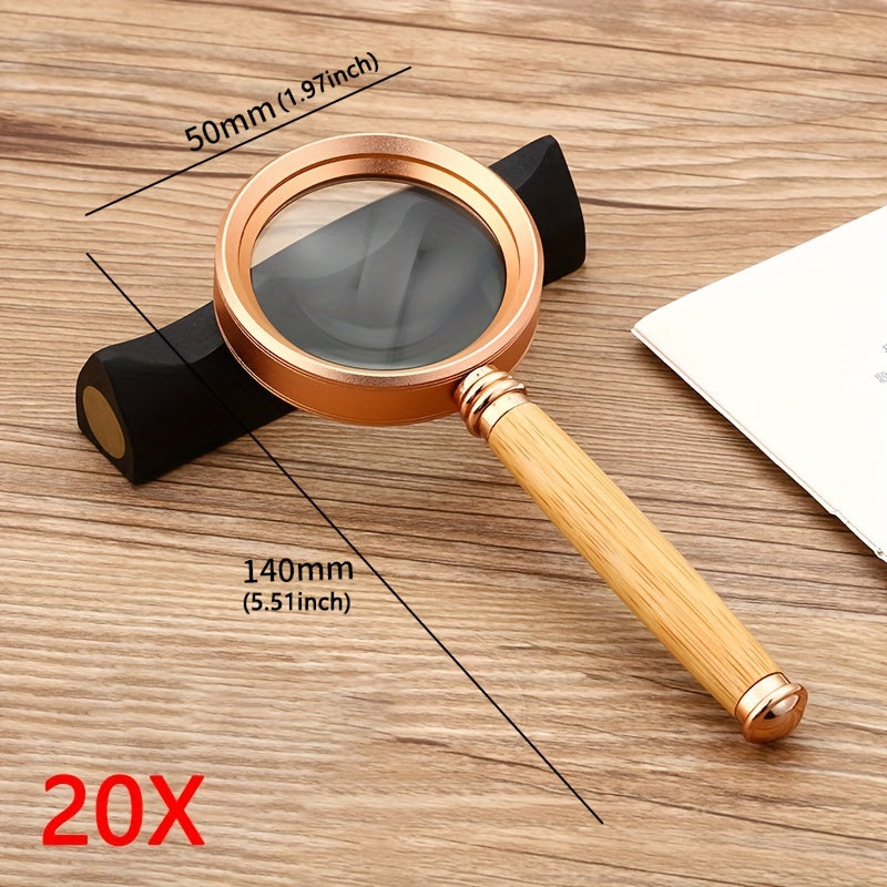 10X Magnifying Glass Handheld Wooden Handle Real Glass Reading Magnifier