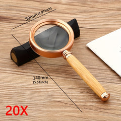 10X Magnifying Glass Handheld Wooden Handle Real Glass Reading Magnifier