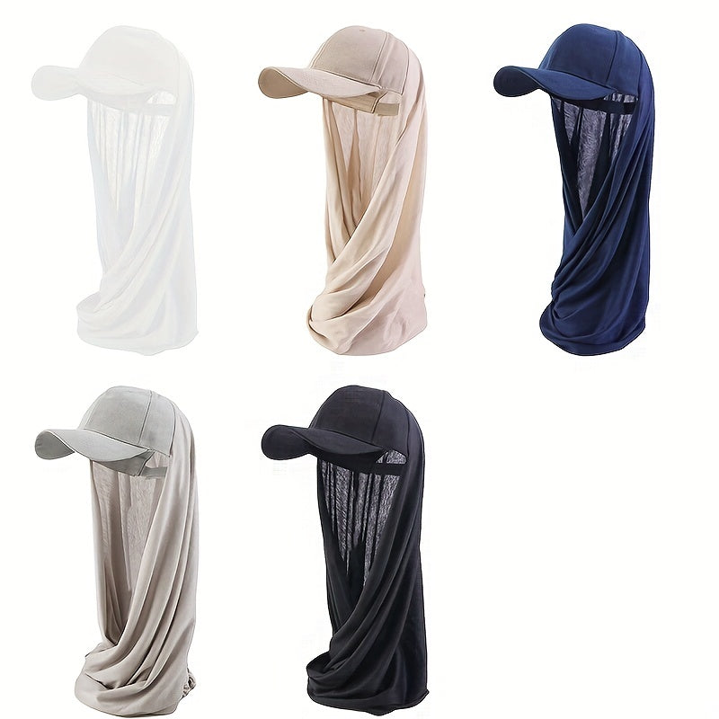 Women Adjustable Baseball Cap With Long Bubble Chiffon Head Wrap Hat And Shawl