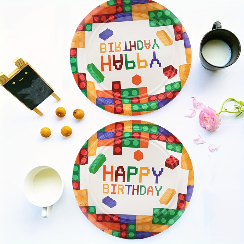 Colorful Block Party Tableware Set - 20pcs Plates & Napkins for Colorful Theme